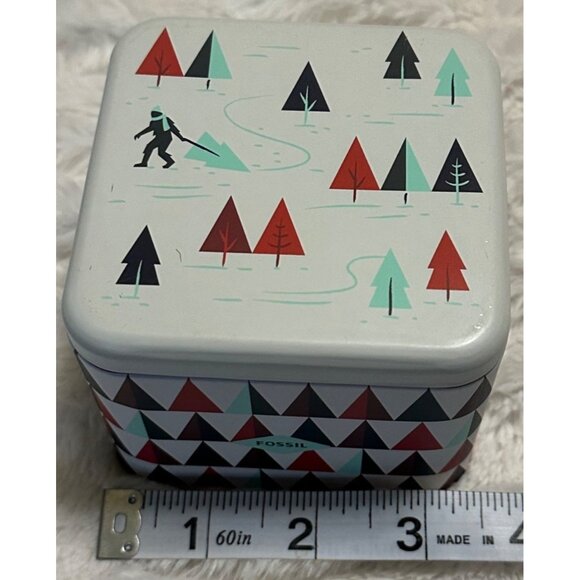 LOT of 2 Christmas Holiday Fossil Watch Holder ONLY Metal Tin Box Cases 2.75" - Picture 10 of 16